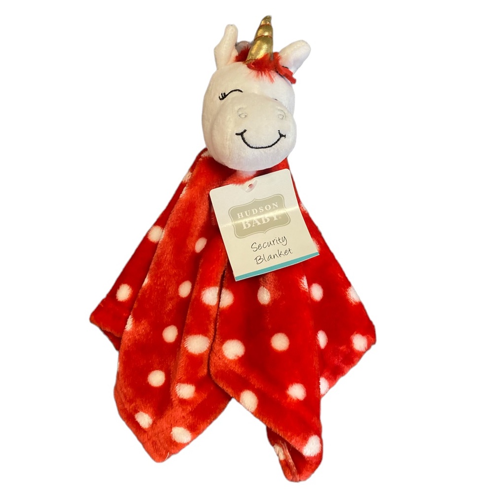 Hudson Baby Animal Security Blanket, Lovie Lovey Christmas Unicorn Red Polka Dot